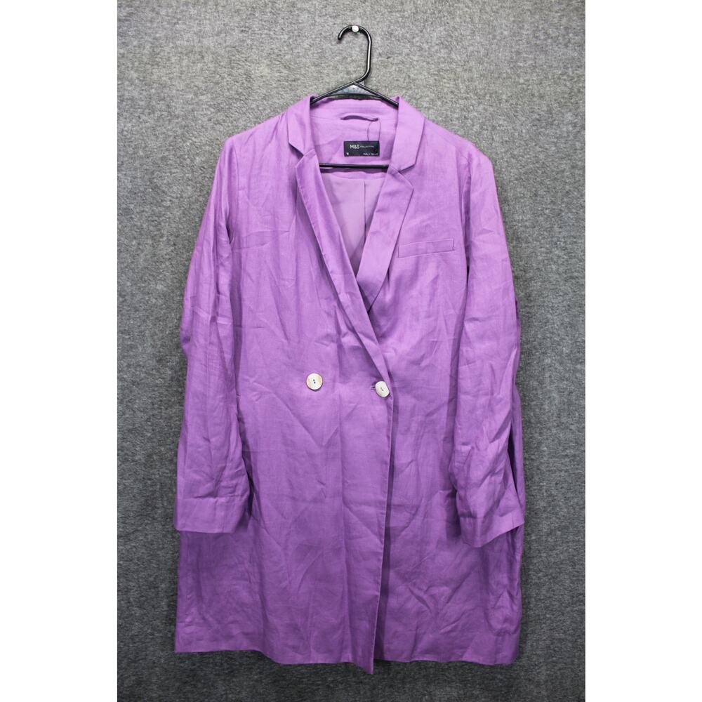 M&S Collection Linen Blazer Long Size 16 Purple